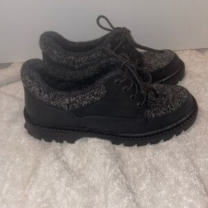 LL Bean Shoes Women's 7 Black Wool Leather Derby Moc Lace Up Chunky Lug Sole